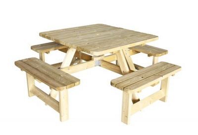 Picknicktafel Vierkant, 40 mm dik, bladmaat 115x115 cm.