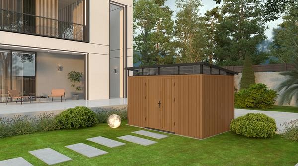 NewTechWood berging met dubbele deur, 344 x 210 cm, Teak