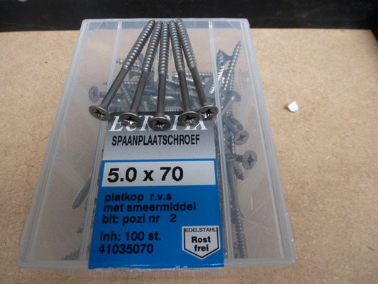 Spaanplaatschroef pozidrive 5.0X70 (100ST) PK RVS kuip