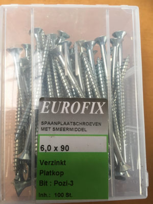 Spaanplaatschroef pozidrive 6.0X90 (100ST) PK verzinkt kuip