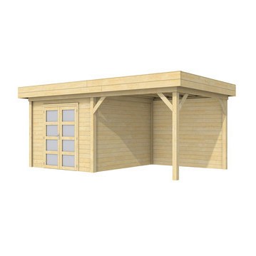 Topvision tuinhuis Bosuil 300x300 cm met luifel 300 cm, met dubbele deur, onbehandeld.