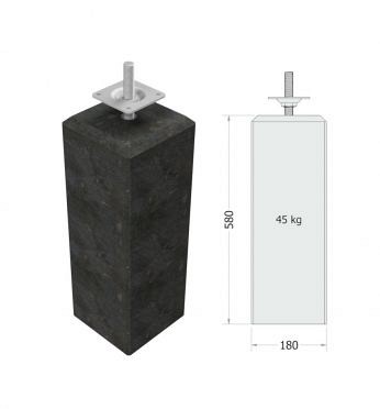 Betonpoer L 18x18x58 cm, antraciet, schroefdraad M20