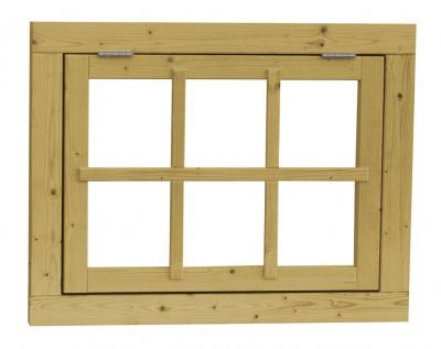 Vuren 6-ruits uitzetraam. 91x70 cm, groen geïmpregneerd.