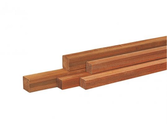 AV Hardhouten paal geschaafd met V-groef, gepunt 6,5x6,5x200 cm.